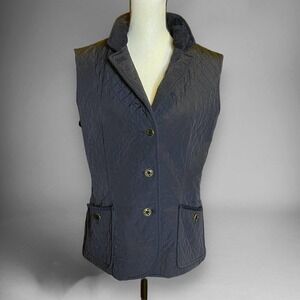 Talbots Women’s Black Quilted Button Down Vest Courdaroy Trim Size Medium